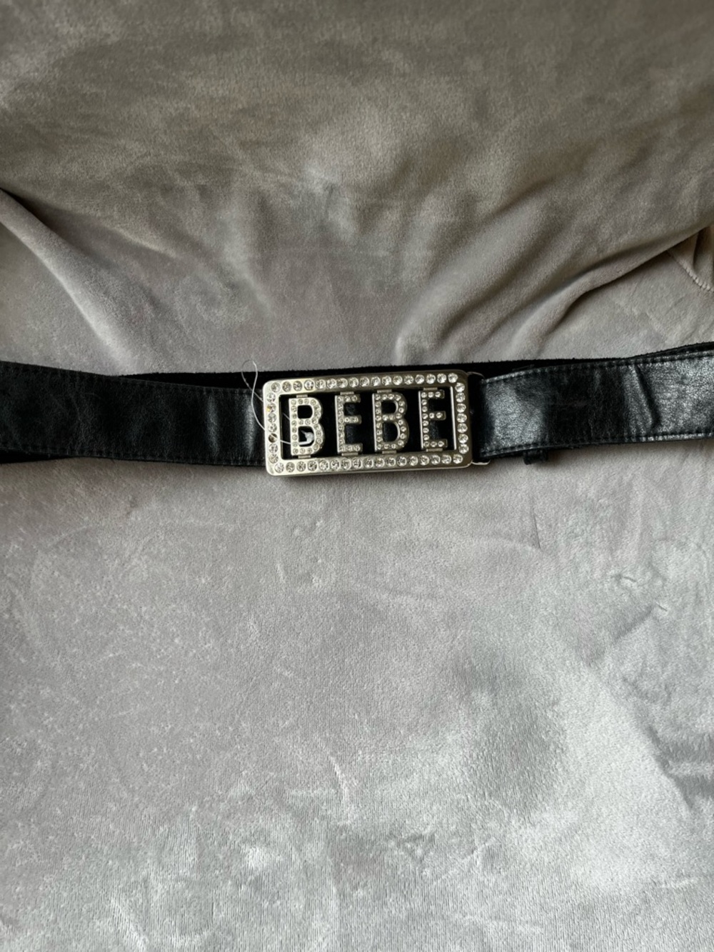 bebe Black Leather Logo Belt with Silver Logo Detail